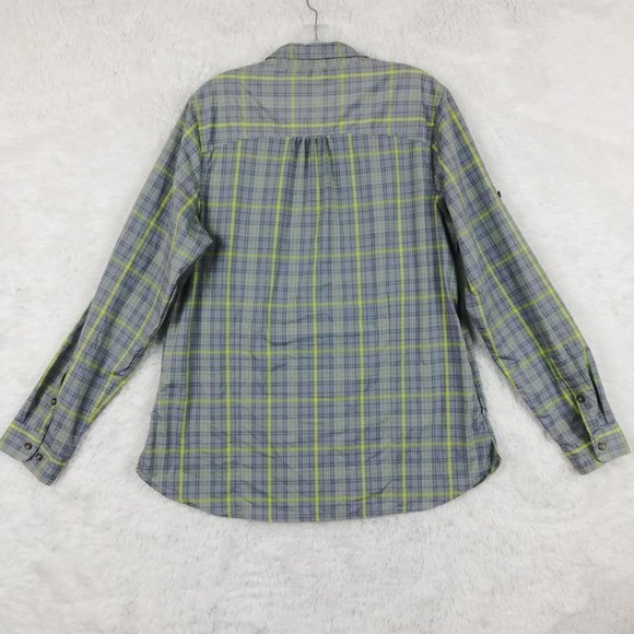 Cabelas Womens Shirt Button Down Blue Gray Plaid Long Sleeve Collar Round Hem XL - Picture 3 of 10